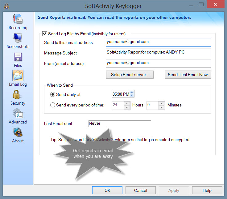 Report emailing settings
