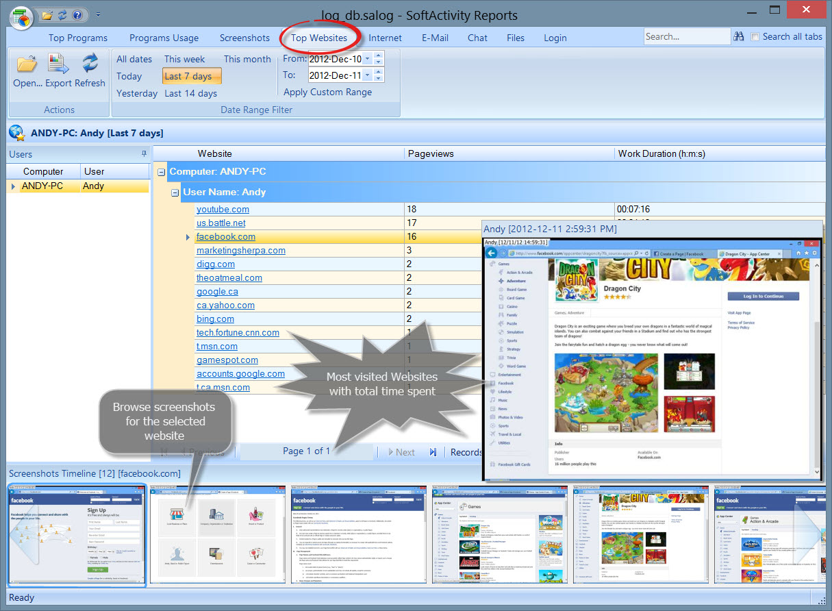 Central Log Database : Top Websites report 