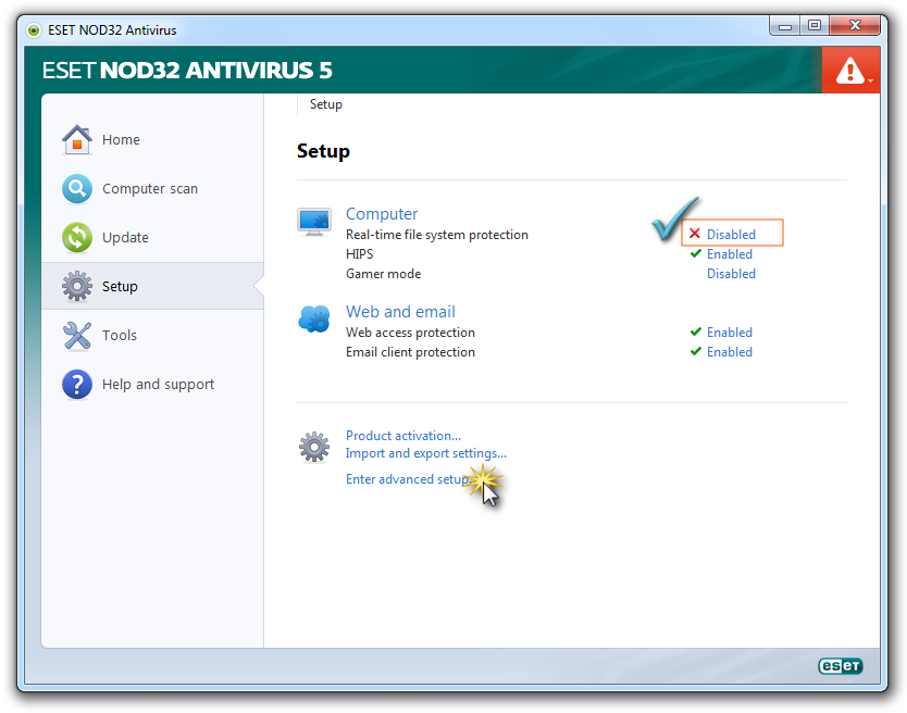Open advanced settings