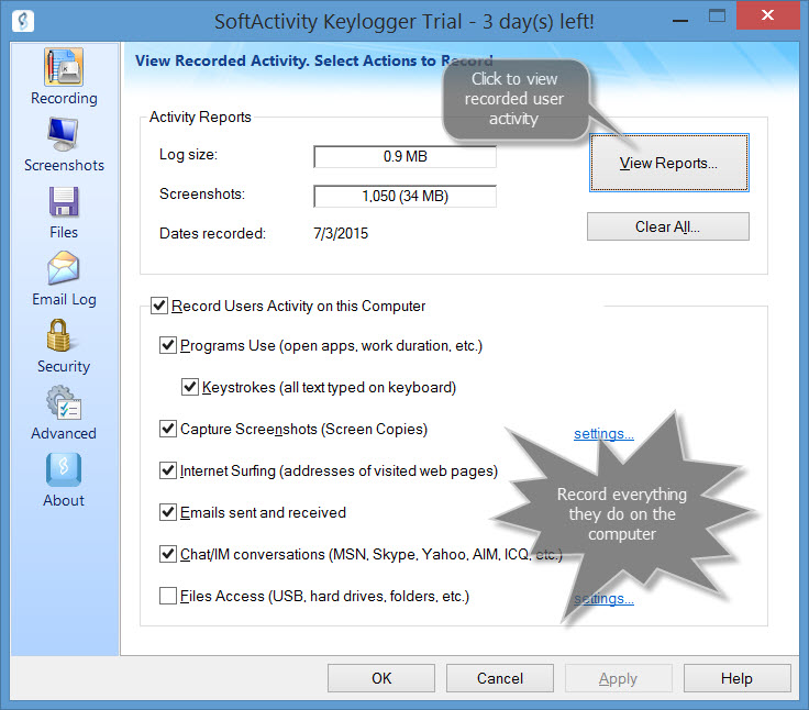 SoftActivity Keylogger 8.1 screenshot