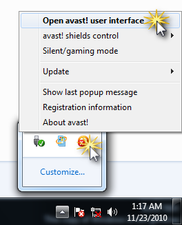 Open avast! user interface