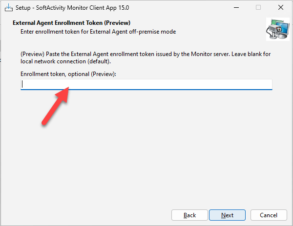 Client App installer enrollment token page