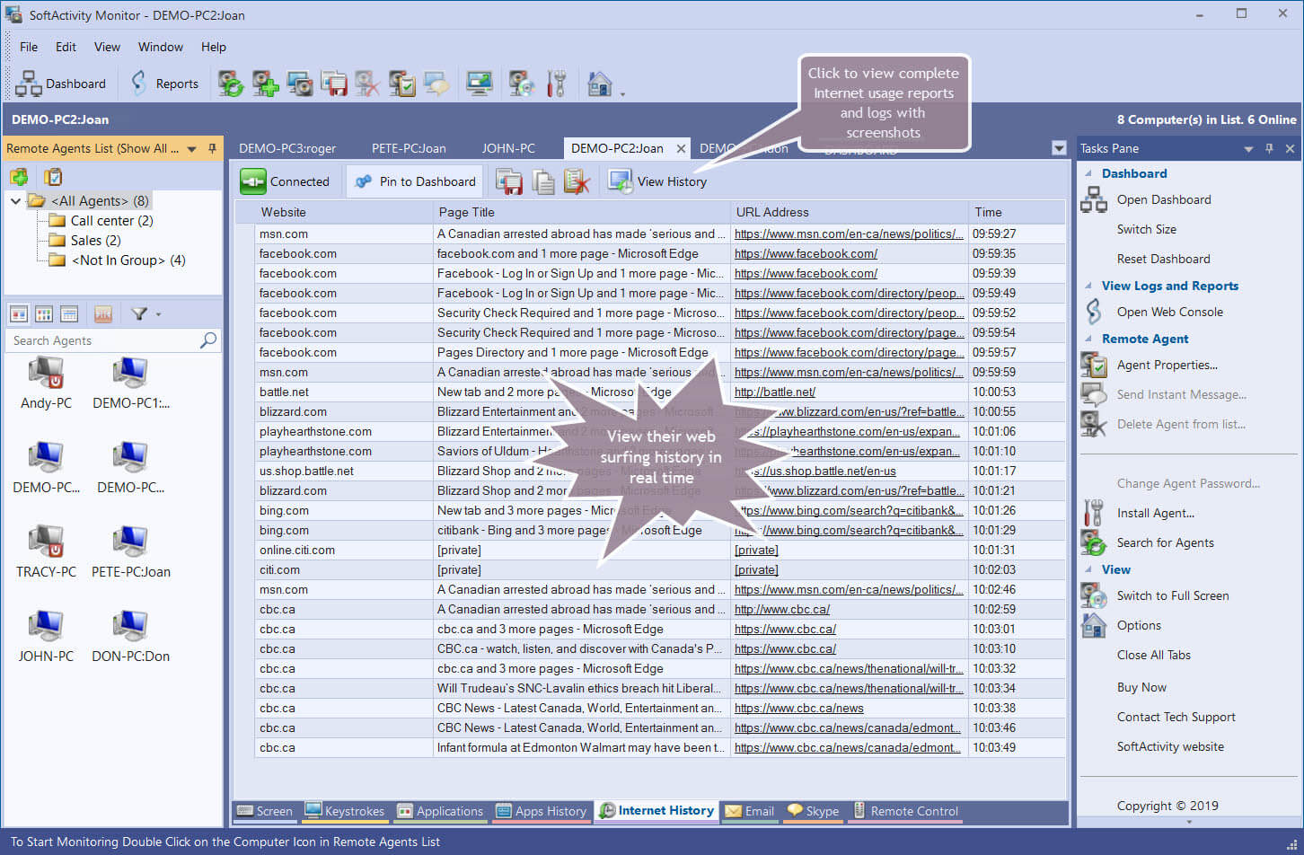 View employee's Internet history in real time