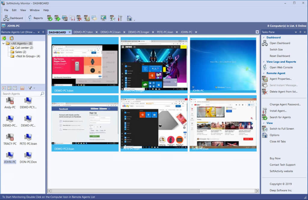 Monitoring dashboard in SoftActivity Monitor