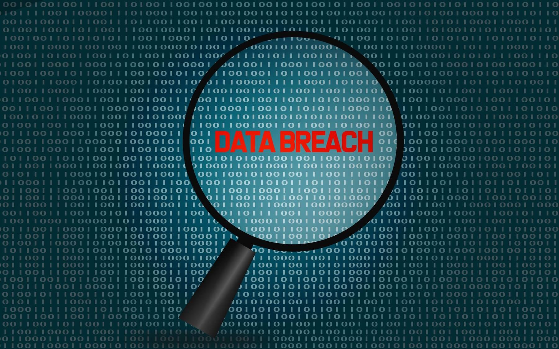 Data breach warning displayed on a digital screen