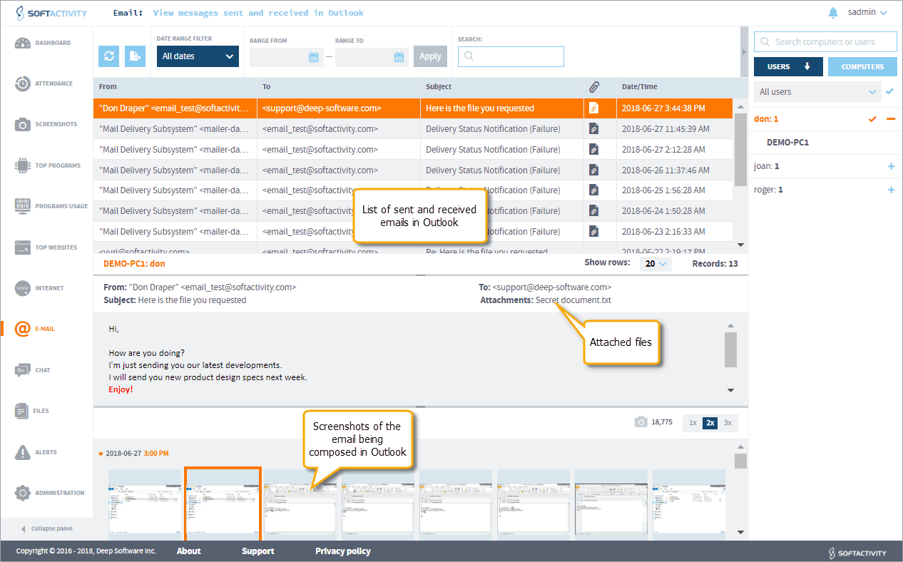 SoftActivity Monitor 12.4 with idle time tracking